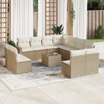 Set canapele de grădină cu perne, 12 piese, bej, poliratan GartenMobel Dekor