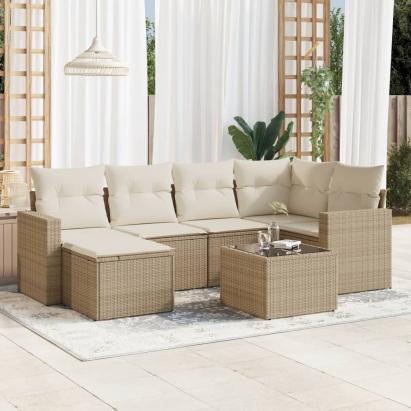 Set canapele de grădină, 7 piese, cu perne, bej, poliratan GartenMobel Dekor