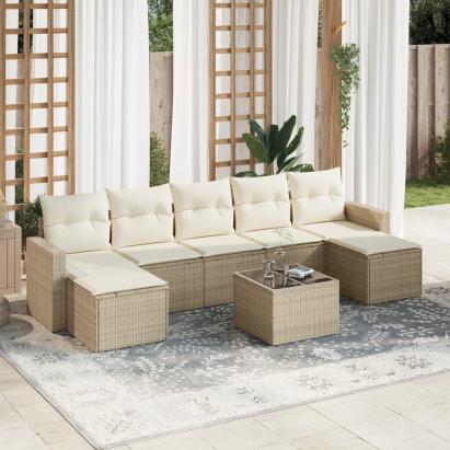 Set canapele de grădină, 8 piese, cu perne, bej, poliratan GartenMobel Dekor