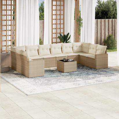 Set canapele de grădină cu perne, 11 piese, bej, poliratan GartenMobel Dekor
