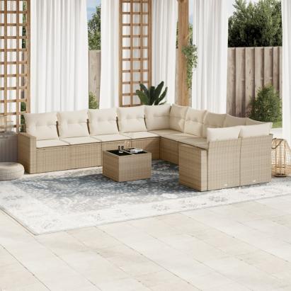 Set canapele de grădină cu perne, 11 piese, bej, poliratan GartenMobel Dekor