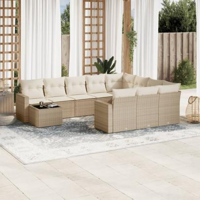 Set canapele de grădină cu perne, 11 piese, bej, poliratan GartenMobel Dekor