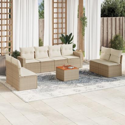 Set canapele de grădină, 9 piese, cu perne, bej, poliratan GartenMobel Dekor