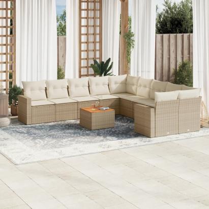 Set canapele de grădină cu perne, 11 piese, bej, poliratan GartenMobel Dekor