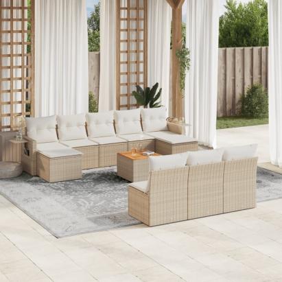 Set canapele de grădină cu perne, 11 piese, bej, poliratan GartenMobel Dekor