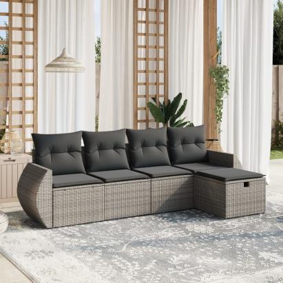 Set canapea de grădină cu perne, 5 piese, gri, poliratan GartenMobel Dekor