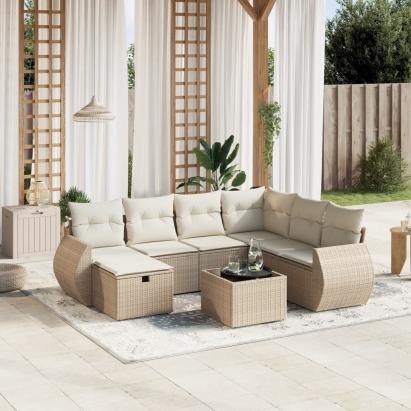 Set canapele de grădină, 8 piese, cu perne, bej, poliratan GartenMobel Dekor