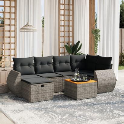 Set canapele de grădină, 7 piese, cu perne, gri, poliratan GartenMobel Dekor