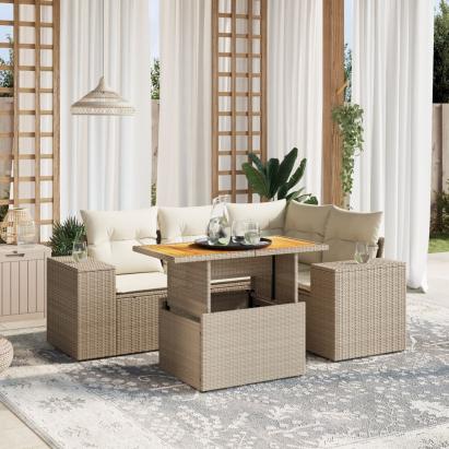 Set canapele de grădină cu perne, 5 piese, bej, poliratan GartenMobel Dekor