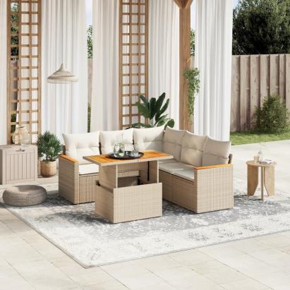 Set canapele de grădină cu perne, 6 piese, bej, poliratan GartenMobel Dekor