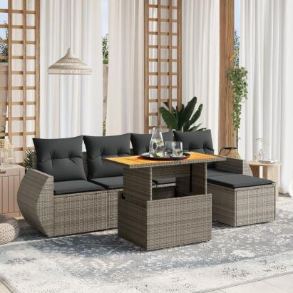 Set mobilier grădină cu perne, 6 piese, gri, poliratan GartenMobel Dekor