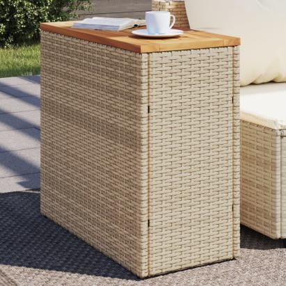 Masă laterală de grădină blat lemn bej 58x27,5x55 cm poliratan GartenMobel Dekor