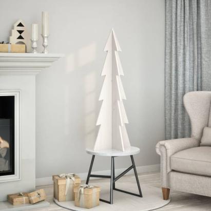 Brad de Crăciun decorativ, alb, 112 cm, lemn de pin masiv GartenMobel Dekor