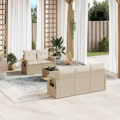 Set canapele de grădină cu perne, 6 piese, bej, poliratan GartenMobel Dekor