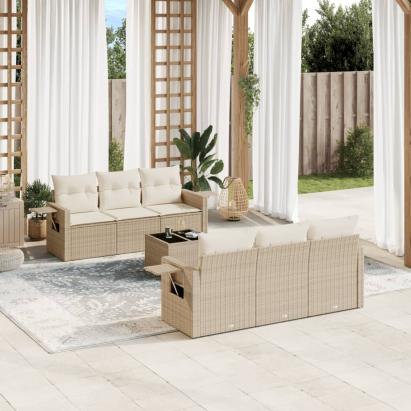Set canapele de grădină, 7 piese, cu perne, bej, poliratan GartenMobel Dekor