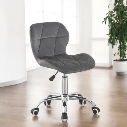 Scaun tapitat de birou, stil scandinav, baza cromata, inaltime reglabila, catifea, gri MultiMark GlobalProd