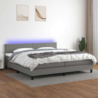 Pat cu arcuri, saltea și LED, gri închis, 200x200 cm, textil GartenMobel Dekor