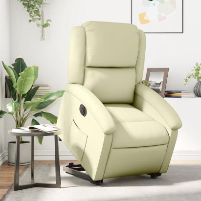 Fotoliu rabatabil electric cu ridicare, crem, piele naturală GartenMobel Dekor