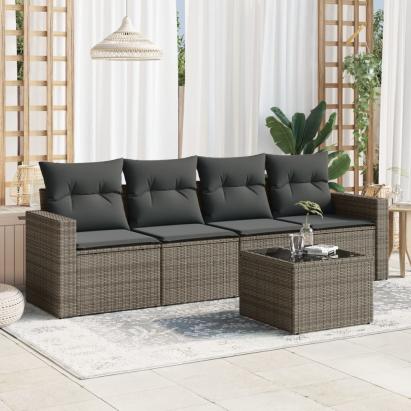 Set canapea de grădină cu perne, 5 piese, gri, poliratan GartenMobel Dekor