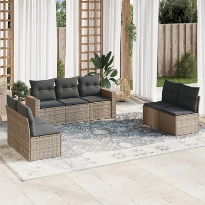 Set canapele de grădină, 7 piese, cu perne, gri, poliratan GartenMobel Dekor