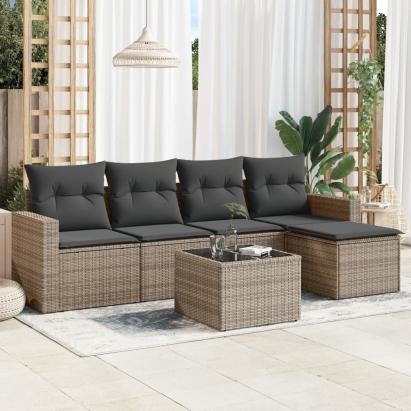 Set mobilier grădină cu perne, 6 piese, gri, poliratan GartenMobel Dekor