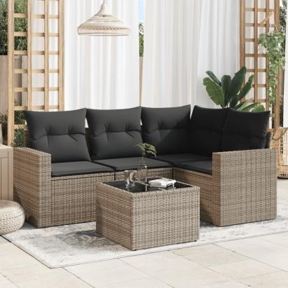 Set canapea de grădină cu perne, 5 piese, gri, poliratan GartenMobel Dekor
