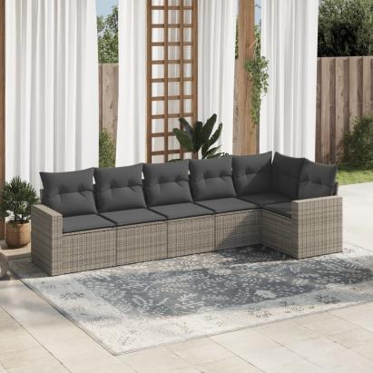 Set mobilier grădină cu perne, 6 piese, gri, poliratan GartenMobel Dekor