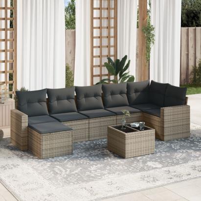Set canapele de grădină cu perne, 8 piese, gri, poliratan GartenMobel Dekor