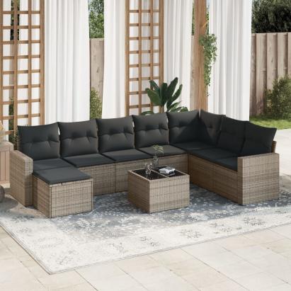 Set canapele de grădină, 9 piese, cu perne, gri, poliratan GartenMobel Dekor