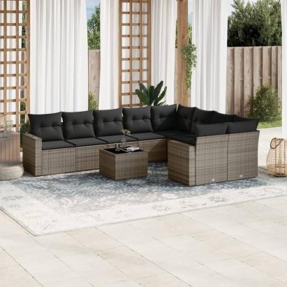 Set mobilier de grădină cu perne, 10 piese, gri, poliratan GartenMobel Dekor