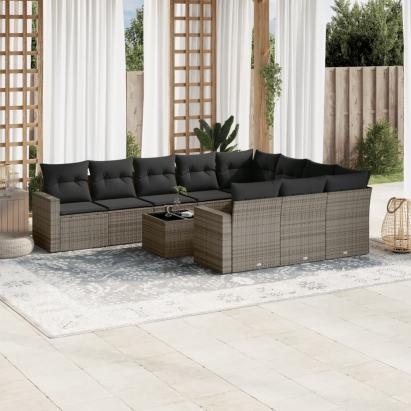 Set canapele de grădină cu perne, 11 piese, gri, poliratan GartenMobel Dekor