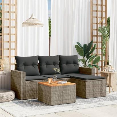 Set canapea de grădină cu perne, 5 piese, gri, poliratan GartenMobel Dekor