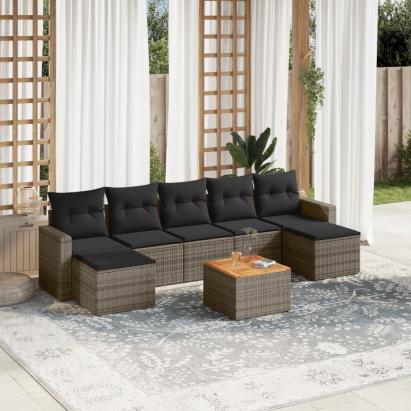 Set canapele de grădină cu perne, 8 piese, gri, poliratan GartenMobel Dekor