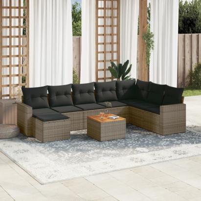 Set canapele de grădină, 9 piese, cu perne, gri, poliratan GartenMobel Dekor