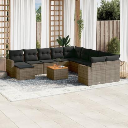 Set canapea de grădină cu perne, 12 piese, gri, poliratan GartenMobel Dekor