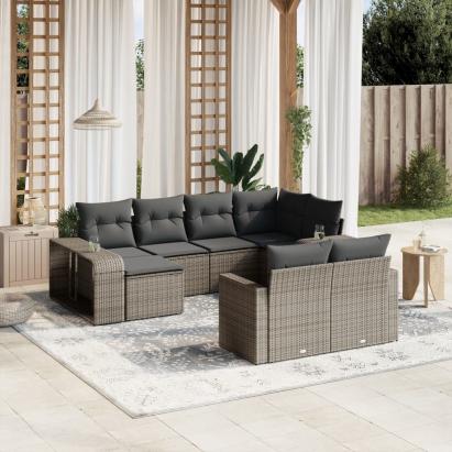 Set mobilier de grădină cu perne, 10 piese, gri, poliratan GartenMobel Dekor