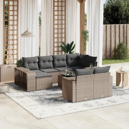 Set canapele de grădină cu perne, 11 piese, gri, poliratan GartenMobel Dekor