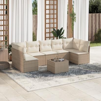 Set canapele de grădină, 8 piese, cu perne, bej, poliratan GartenMobel Dekor