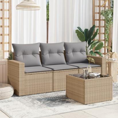 Set canapele de grădină, 4 piese, cu perne, bej, poliratan GartenMobel Dekor