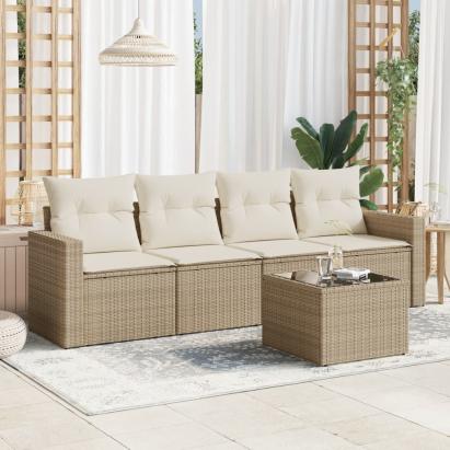 Set canapele de grădină cu perne, 5 piese, bej, poliratan GartenMobel Dekor