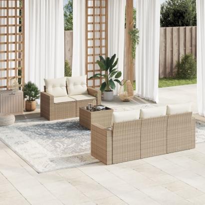 Set canapele de grădină cu perne, 6 piese, bej, poliratan GartenMobel Dekor