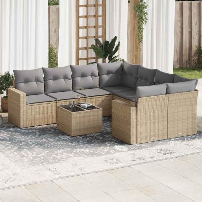 Set canapele de grădină, 9 piese, cu perne, bej, poliratan GartenMobel Dekor