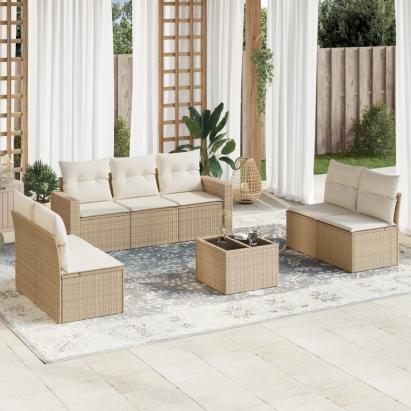 Set canapele de grădină, 8 piese, cu perne, bej, poliratan GartenMobel Dekor