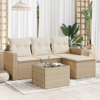 Set canapele de grădină cu perne, 5 piese, bej, poliratan GartenMobel Dekor