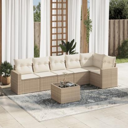 Set canapele de grădină, 7 piese, cu perne, bej, poliratan GartenMobel Dekor