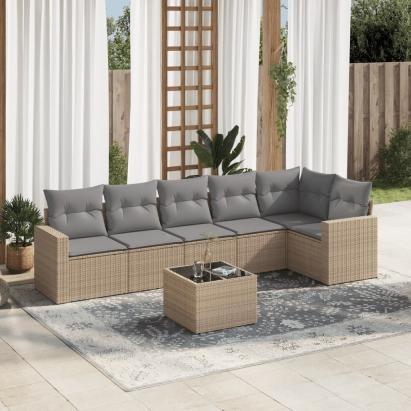 Set canapele de grădină, 7 piese, cu perne, bej, poliratan GartenMobel Dekor