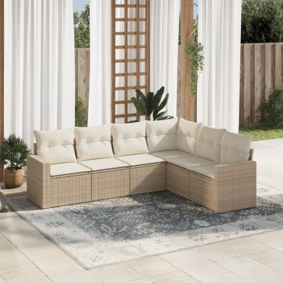 Set canapele de grădină cu perne, 6 piese, bej, poliratan GartenMobel Dekor
