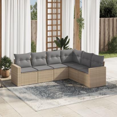 Set canapele de grădină cu perne, 6 piese, bej, poliratan GartenMobel Dekor