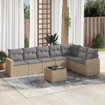 Set canapele de grădină, 8 piese, cu perne, bej, poliratan GartenMobel Dekor