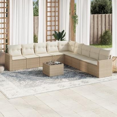 Set canapele de grădină cu perne, 10 piese, bej, poliratan GartenMobel Dekor